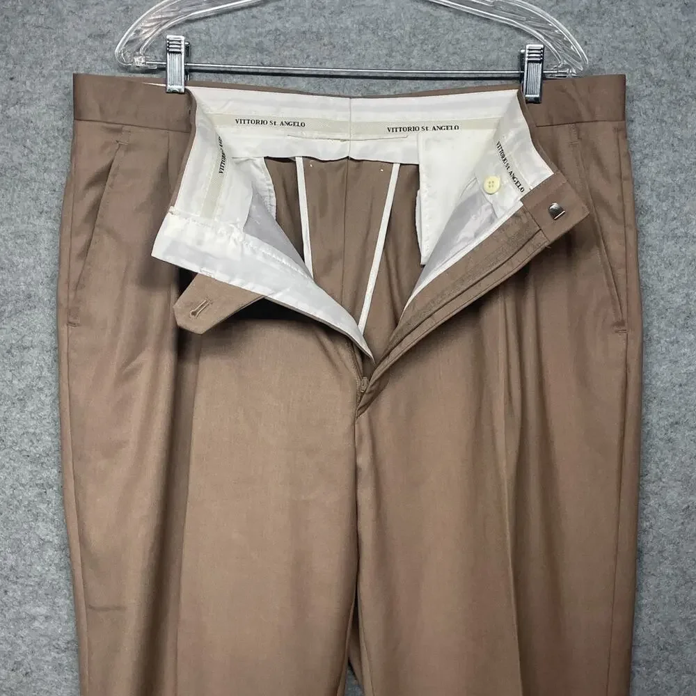 Vittorio St Angelo Mens 3 Pc Suit Sand 3-But Blazer/Vest 48R Pants 42R Classic